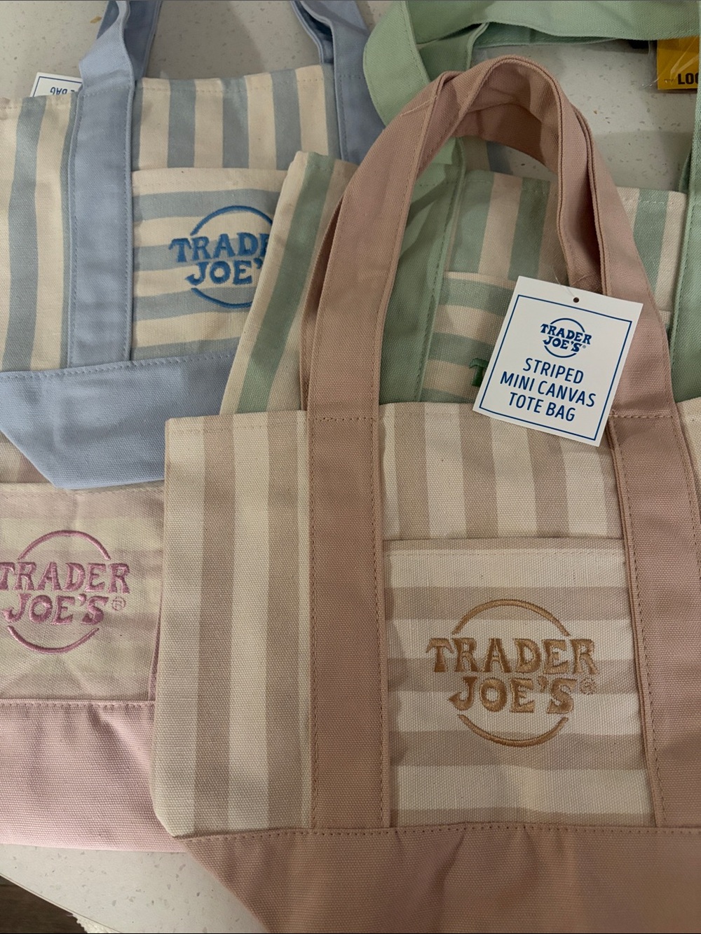 Trader Joe's Striped Mini Canvas Tote Bag - Pink & Beige
